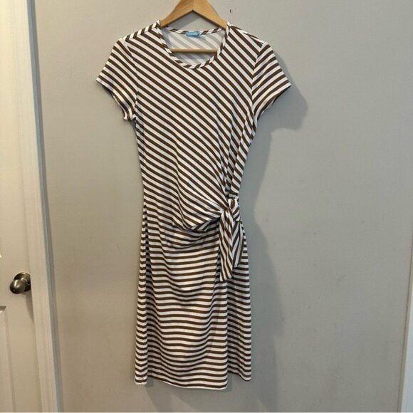 J.McLaughlin Elora Dress Brown White Stripes Catalina Cloth Sz M Coastal Prep - Picture 3 of 12